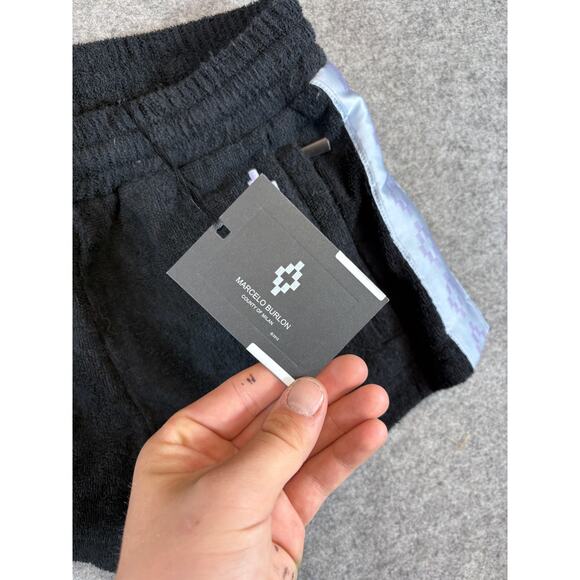 Marcelo Burlon Shorts Womens 2XS Black Pull On Terry Cloth Mid Rise Goth NWT - Picture 7 of 11